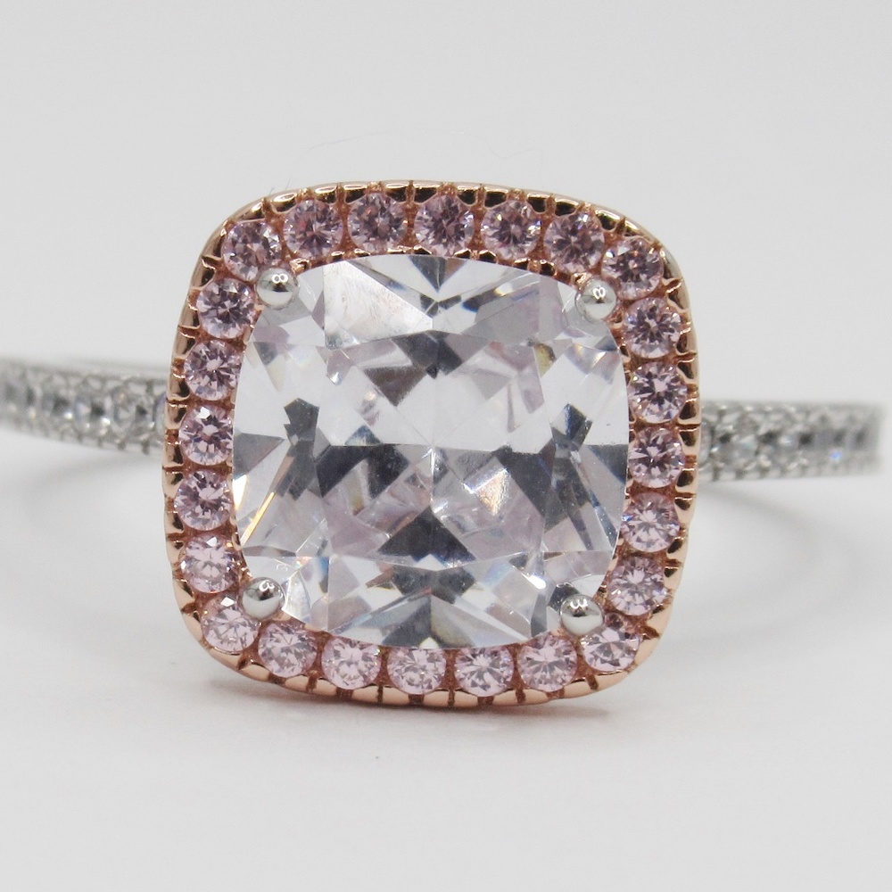 Cushion cut, sterling silver plated women ring size 7, 10, 8